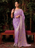 Purple And Pink Floral Viscose Silk Saree