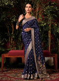 Dark Blue Floral Viscose Silk Saree