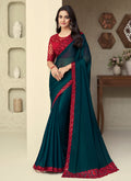 Green And Red Sequence Embroidery Designer Silk Saree