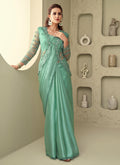 Sea Green Sequence Embroidery Saree With Designer Jacket