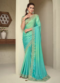 Turquoise Shaded Sequence Embroidery Designer Silk Saree