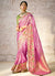 Pink And Lime Green Floral Kora Banarasi Silk Saree