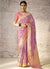 Purple And Peach Floral Kora Banarasi Silk Saree