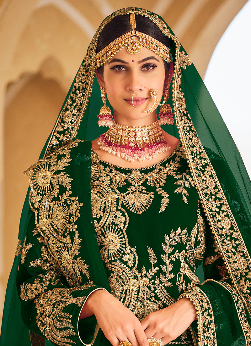 Emerald Green Maharani Bridal Lehenga - Annu's Creation