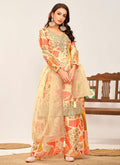 Light Yellow Multicoloured Embroidery Palazzo Style Suit