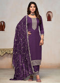 Purple Embroidery Pant Style Salwar Kameez Suit