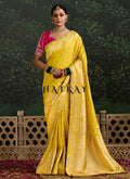 Yellow And Magenta Multi Embroidery Silk Saree