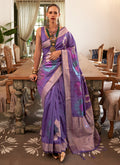 Lavender Purple Multi Brocade Weaved Handloom Silk Saree