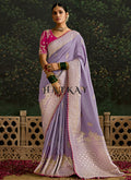 Lilac And Magenta Multi Embroidery Silk Saree