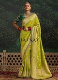 Lime And Green Multi Embroidery Silk Saree