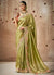 Green And Orange Multi Embroidery Tissue Silk Saree