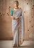 Lavender And Teal Multi Embroidery Tissue Silk Saree