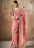 Pink And Green Multi Embroidery Tissue Silk Saree