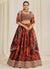 Rust Orange Floral Printed Embroidery Lehenga Choli