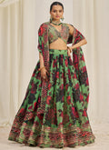 Green Floral Printed Embroidery Lehenga Choli