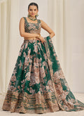 Forest Green Floral Printed Embroidery Lehenga Choli