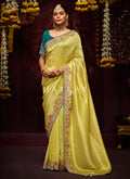 Yellow Multi Embroidery Kanjivaram Silk Saree