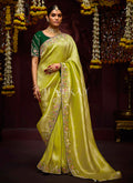 Lime Green Multi Embroidery Kanjivaram Silk Saree