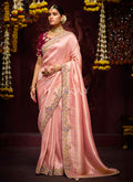 Pink Wine Multi Embroidery Kanjivaram Silk Saree