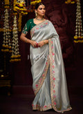 Grey Green Multi Embroidery Kanjivaram Silk Saree