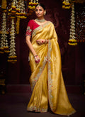 Golden Yellow Multi Embroidery Kanjivaram Silk Saree