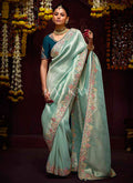 Teal Blue Multi Embroidery Kanjivaram Silk Saree