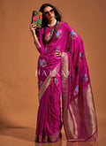 Rani Pink Floral Printed Silk Saree