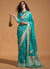 Turquoise Golden Zari Brocade Woven Handloom Silk Saree