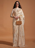 Ivory Golden Zari Brocade Woven Handloom Silk Saree