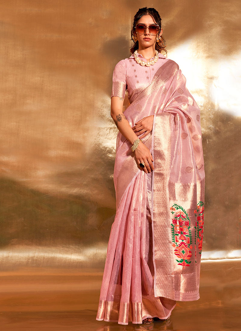 Pink Paithani Tissue Silk Saree