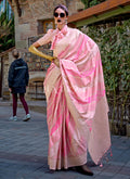 Pink Beige Printed Silk Saree