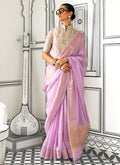 Purple And Beige Zari Brocade Handloom Silk Saree