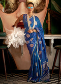 Royal Blue Golden Handloom Silk Saree