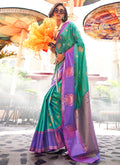 Rama Green And Purple Handloom Silk Saree