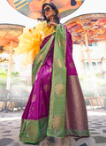 Purple And Green Handloom Silk Saree