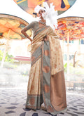 Beige And Grey Handloom Silk Saree