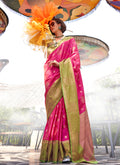 Magenta Pink And Green Handloom Silk Saree