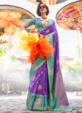 Purple And Turquoise Handloom Silk Saree