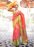 Pastel Orange And Green Handloom Silk Saree