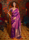 Purple Zari Brocade Handloom Woven Silk Saree