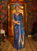 Royal Blue Zari Brocade Handloom Woven Silk Saree