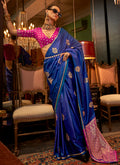 Violet And Pink Zari Woven Satin Silk Saree