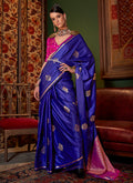 Royal Blue And Pink Zari Woven Satin Silk Saree