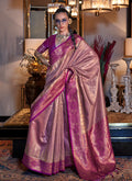 Purple And Pink Handloom Tissue Silk Saree