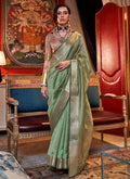 Sage Green Zari Brocade Handloom Silk Saree