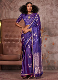 Violet Golden Handloom Silk Saree