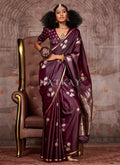 Burgundy Golden Handloom Silk Saree