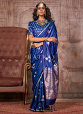 Blue Golden Handloom Silk Saree