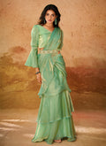 Pear Green Handwork Organza Saree