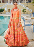 Orange Embroidery And Printed Anarkali Gown